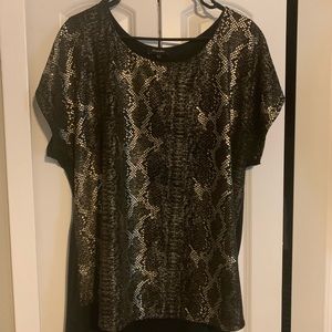 Simply Be black sheer and gold snake print blouse